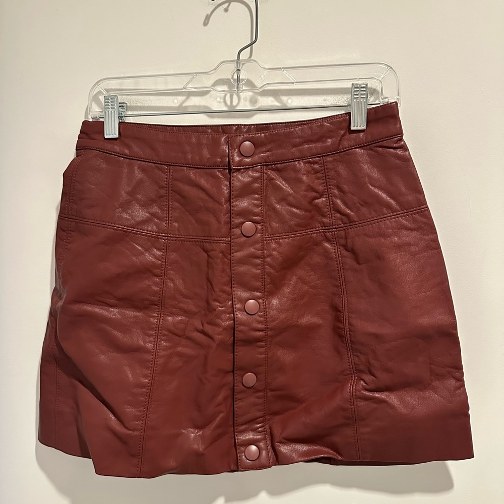 NWT Free People Maisie Vegan Leather Mini Skirt Rust Red Size 6